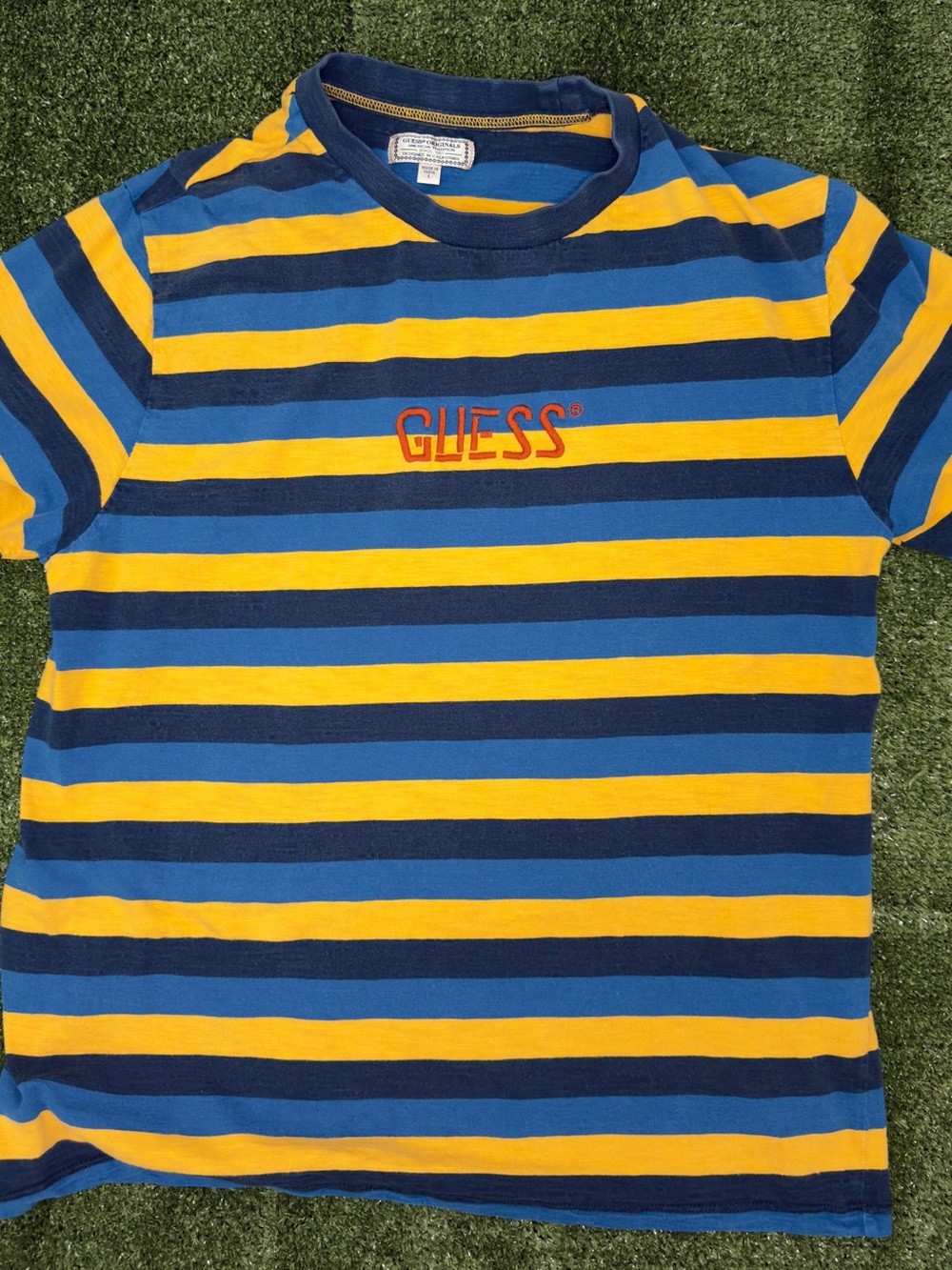 GUESS Blue & Yellow Striped Tee